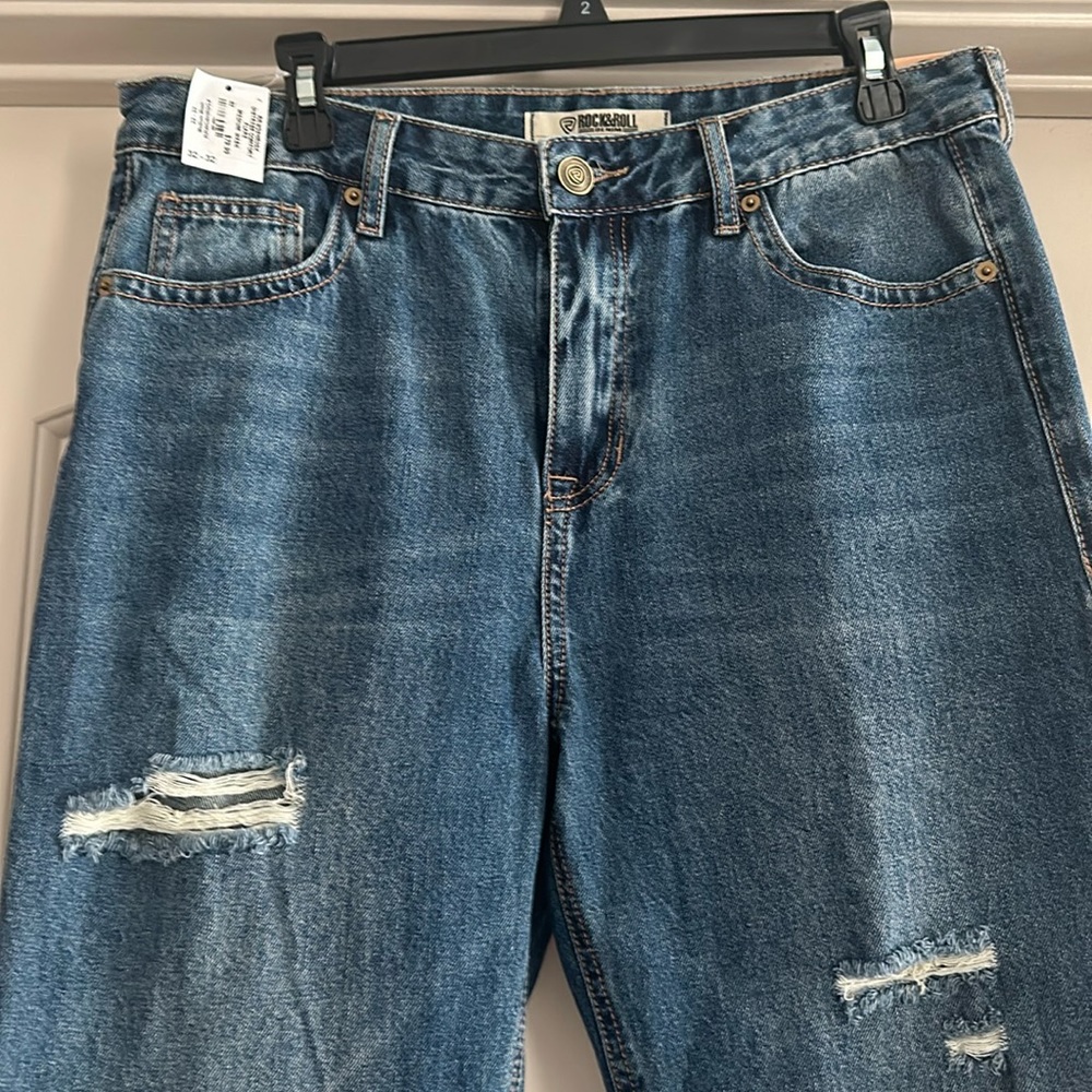 Rock & Roll Cowgirl Distressed Blue Wide Leg Jeans